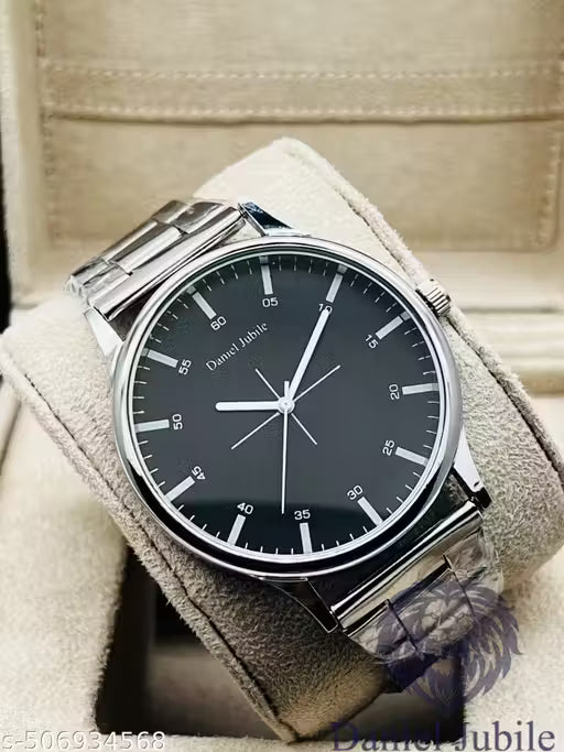 Men's Steel Chain SL07 Silver Black Dial Men style Boys Hand Watch Gents 2025