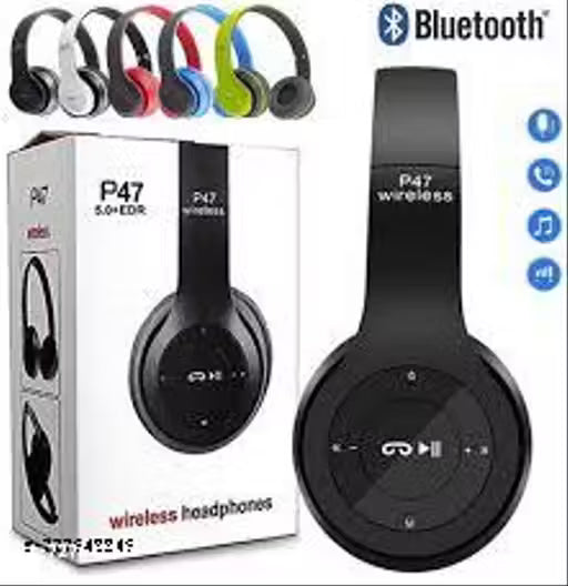 P47 BT Compatible Headphones BT Headphones Radio Aux Jack Fone Headset Foldable Card Plug-In Wireless Headset Radio Aux Cable Fone Headset Foldable Card Plug-In Wireless Headset